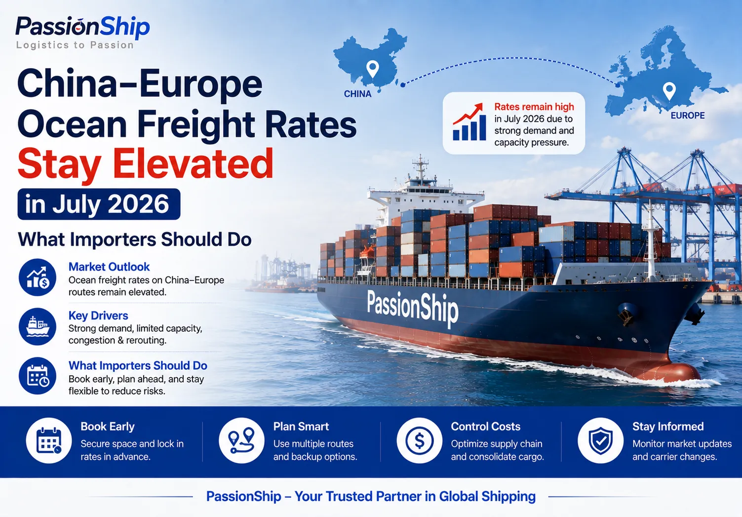 China-Europe Ocean Freight Rates Stay Elevated in July 2026: What Importers Should Do