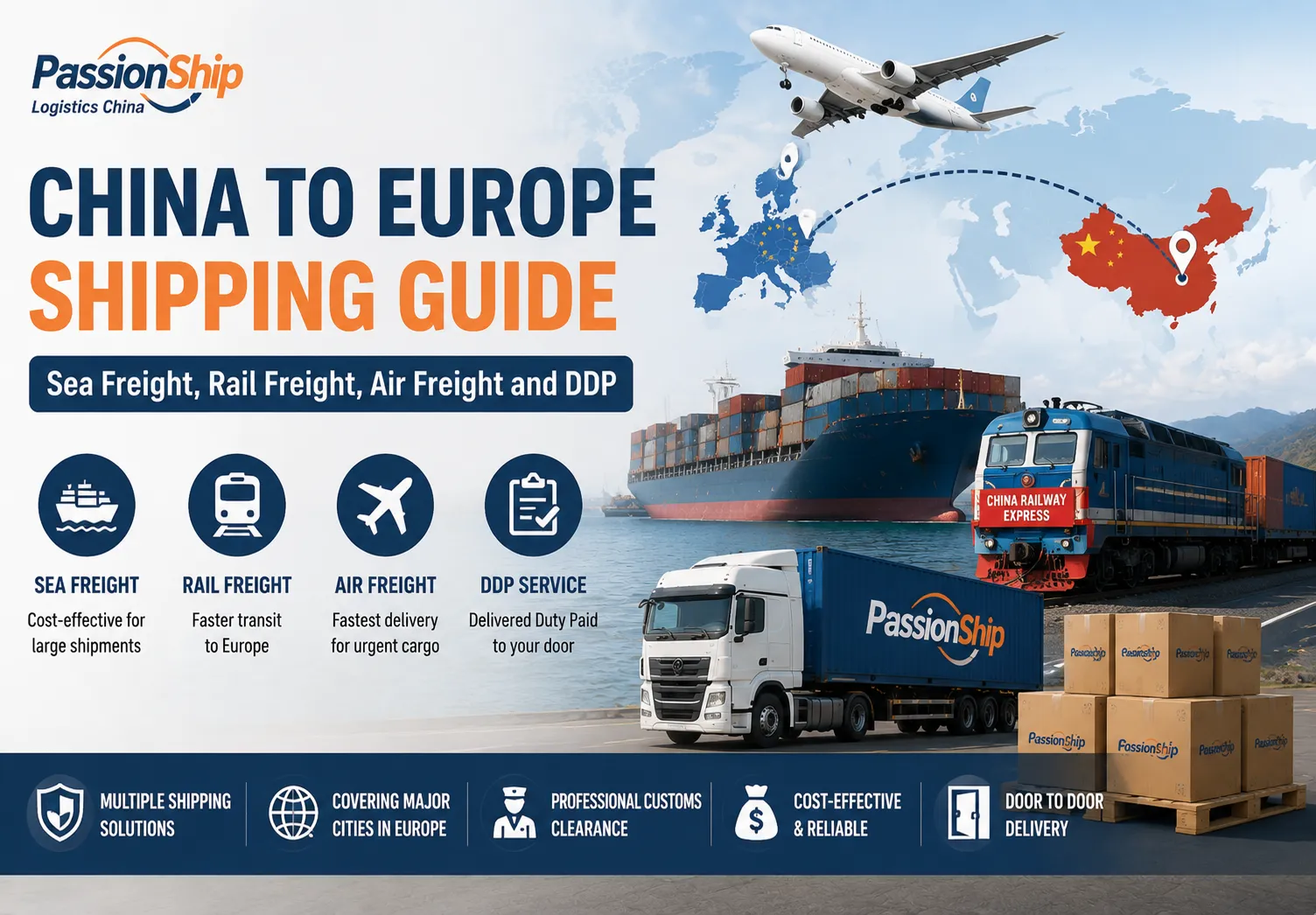 China to Europe Shipping Guide: Sea Freight, Rail Freight, Air Freight and DDP