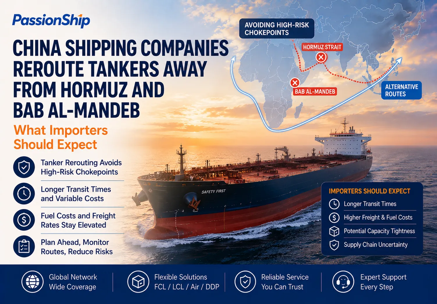 China Shipping Companies Reroute Tankers Away from Hormuz and Bab al-Mandeb: What Importers Should Expect