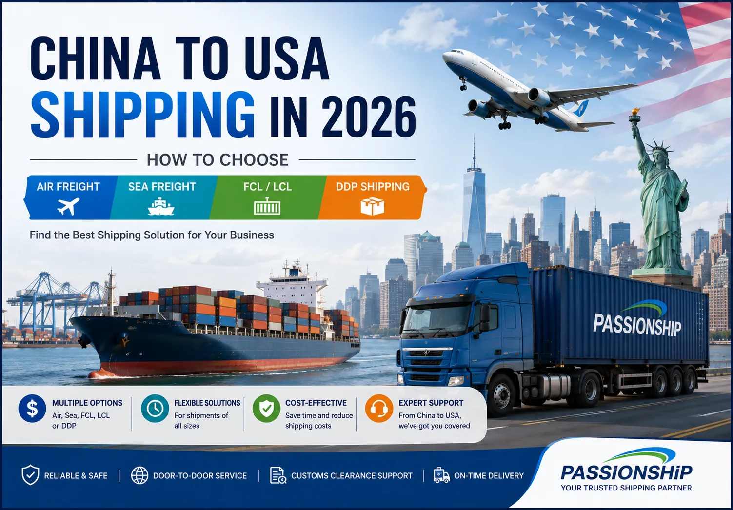 China to USA Shipping in 2026: How to Choose Air Freight, Sea Freight, FCL, LCL or DDP