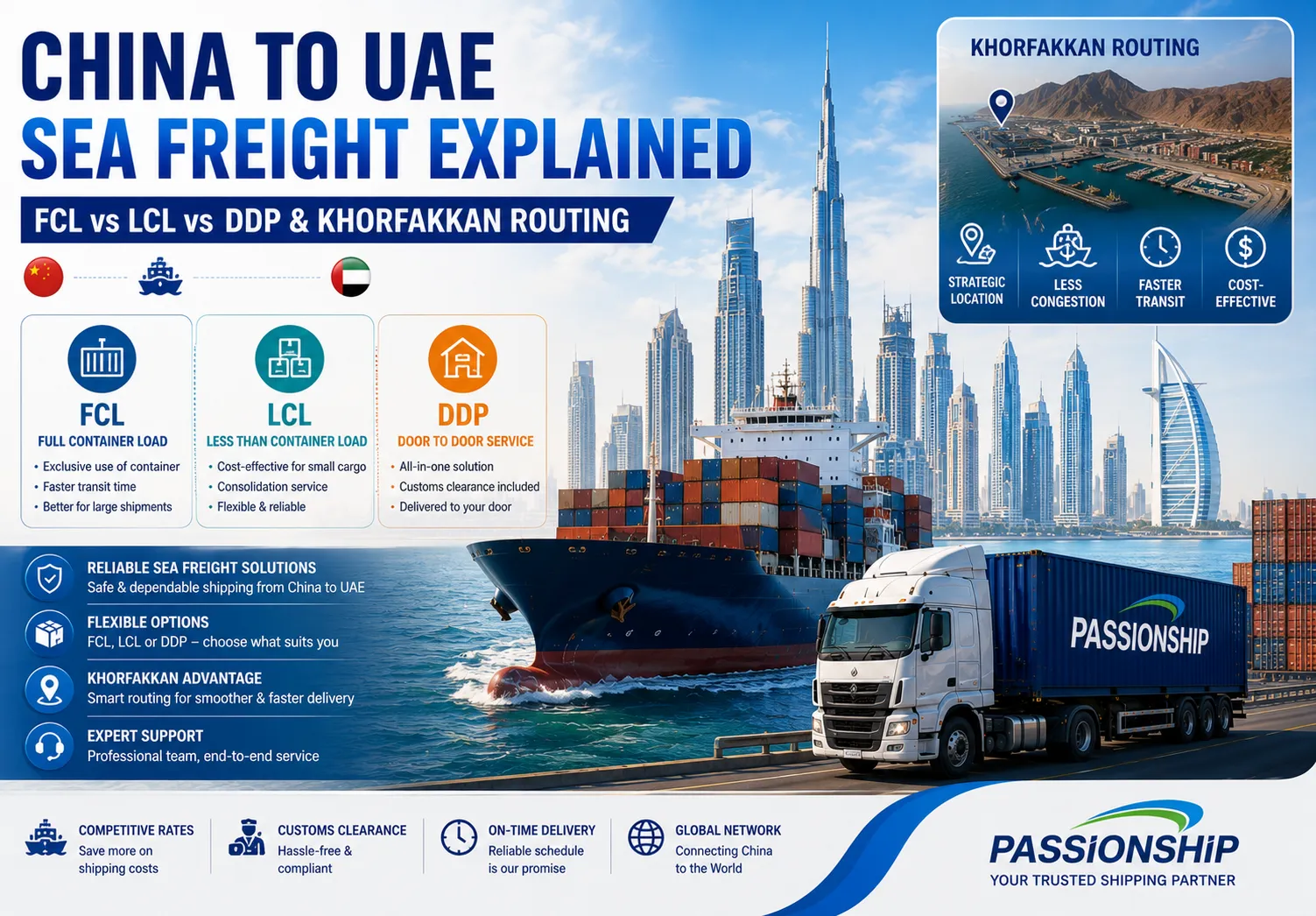 China to UAE Sea Freight Explained: FCL vs LCL vs DDP and Khorfakkan Routing